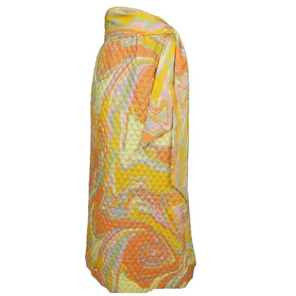 70s Bold Orange Oil Slick Quilted Maxi Skirt Sz 10 Park East by Swirl Mod Op Art - Picture 1 of 15
